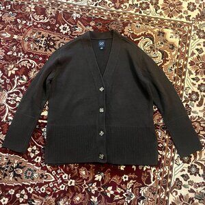 GAP | Women’s Small | Dark Brown Button Front Split Hem Cardigan Cotton | NWOT